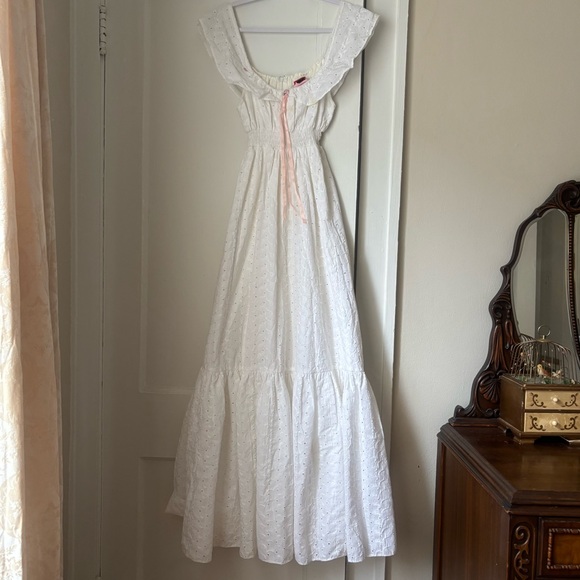 Vintage 1970s Phase II White Cotton Cottagecore Prairie Dress - Picture 1 of 7